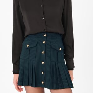 Mini Skirt Detailed With Gold Buttons - Navy