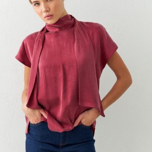 Neck and Sleeve Detailed Relaxed Cut Blouse