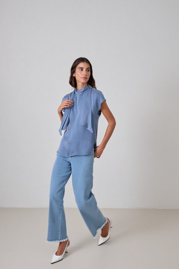 Neck and Sleeve Detailed Relaxed Cut Blouse - Image 2