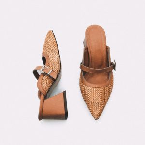 Beige Woven Pointed Toe Slippers
