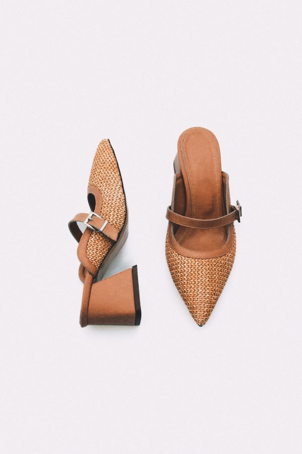 Beige Woven Pointed Toe Slippers