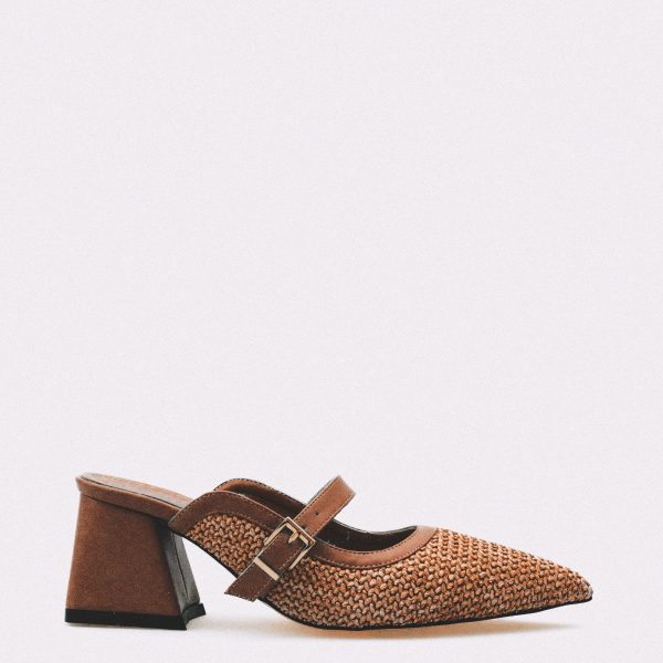 Beige Woven Pointed Toe Slippers - Image 2