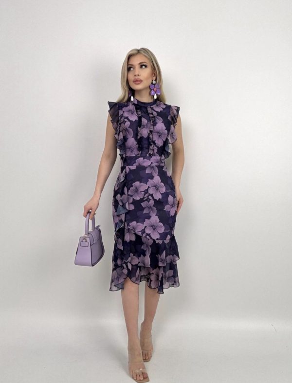 Chiffon Midi Dress - Purple