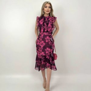 Chiffon Midi Dress - Pink