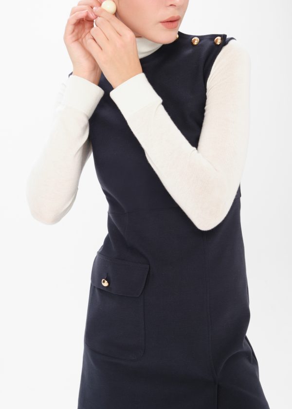 Mini Sleeveless Dress Detailed With Gold Buttons - Navy - Image 4