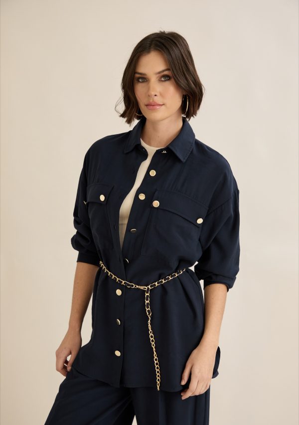Shirt Detailed With Gold Buttons And Belt - Image 4