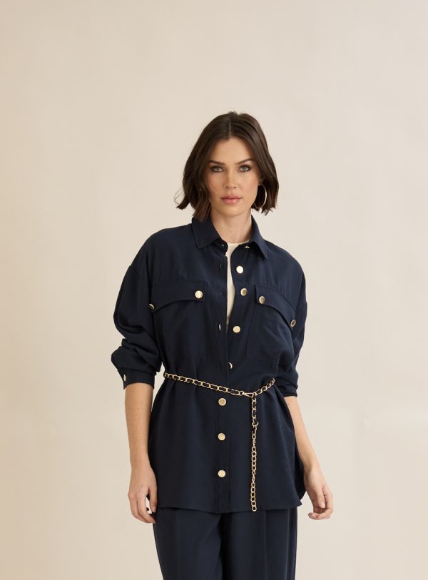 Shirt Detailed With Gold Buttons And Belt