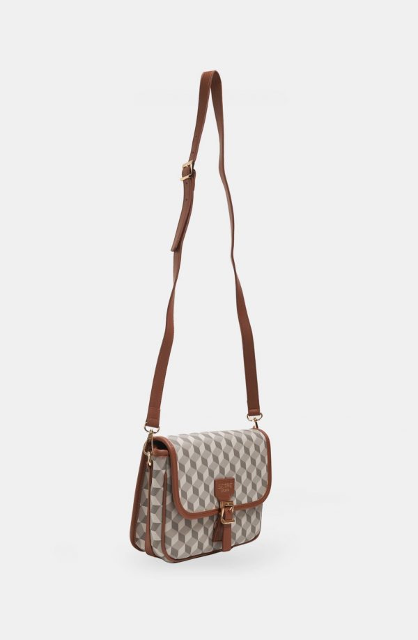 Camel Belt Buckle Detailed Geometric Pattern Medium Size Bag - Image 4