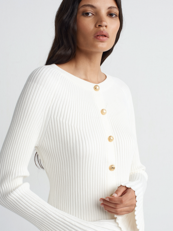 Crew Neck Buttoned Spanish Sleeve Knitted Cardigan - One size - Image 4