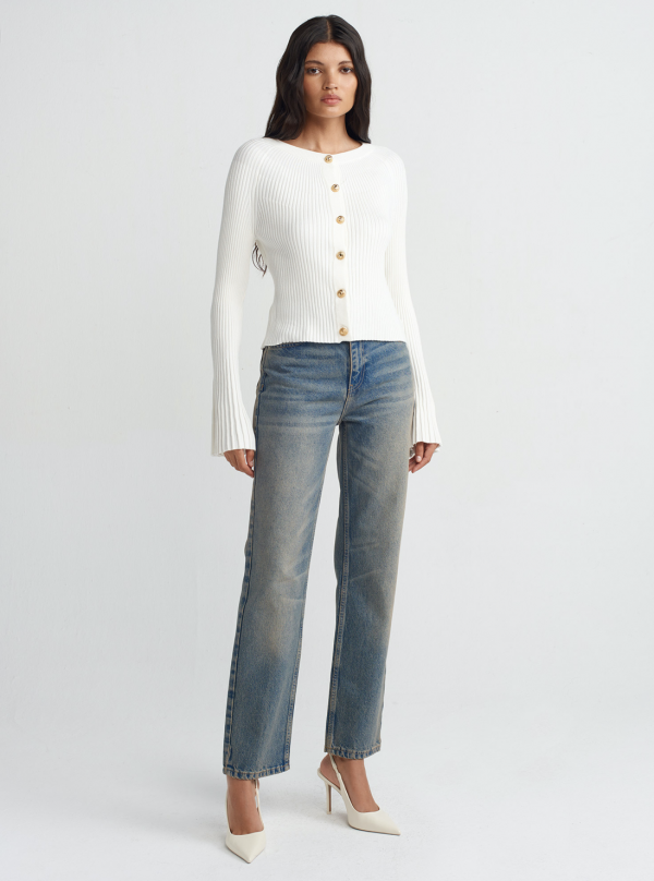 Crew Neck Buttoned Spanish Sleeve Knitted Cardigan - One size - Image 5