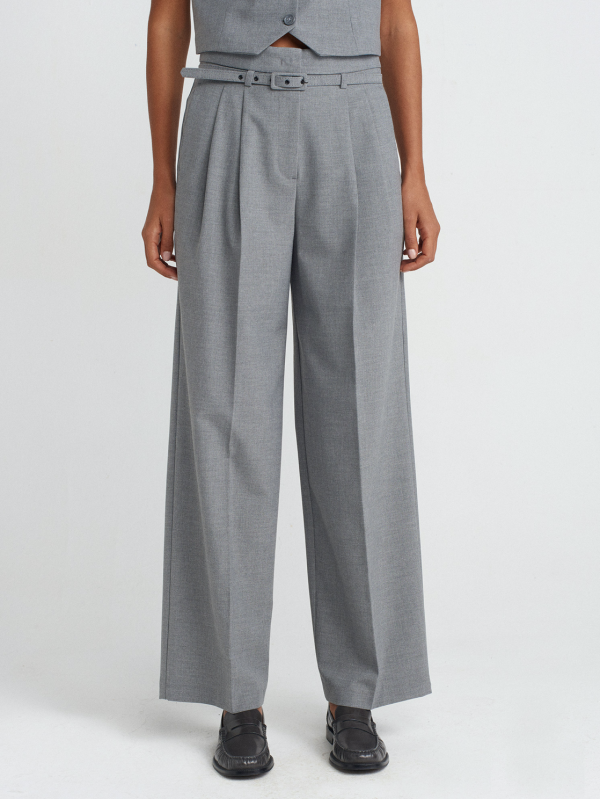 Belted Darted Fabric Trousers