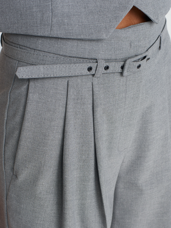 Belted Darted Fabric Trousers - Image 3