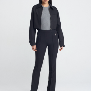 Mid Waist Trousers with Decorative Stitching