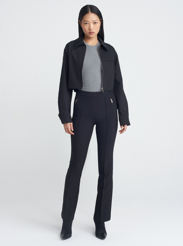 Mid Waist Trousers with Decorative Stitching