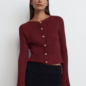 Crew Neck Buttoned Spanish Sleeve Knitted Cardigan - One size