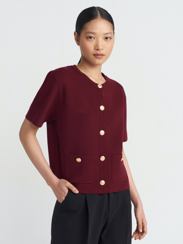 Crew Neck Buttoned Pocket Knitwear Cardigan