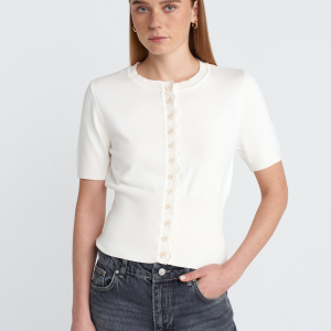 Crew Neck Buttoned Knitted Cardigan