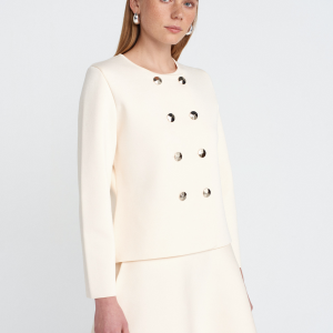 One Size Crew Neck Buttoned Knitted Cardigan