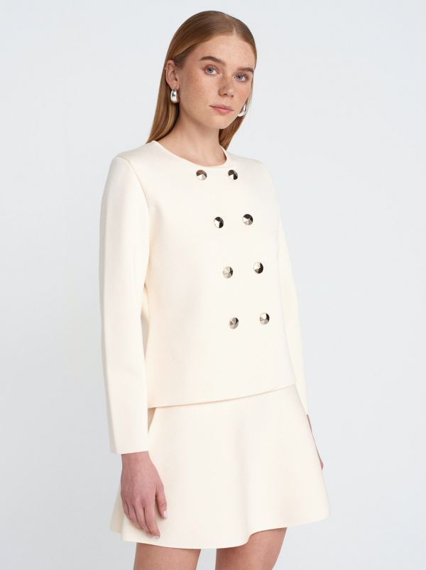 One Size Crew Neck Buttoned Knitted Cardigan