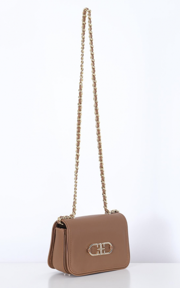 Leather Stylish Bag Detailed With Gold Logo - Camel - Image 6