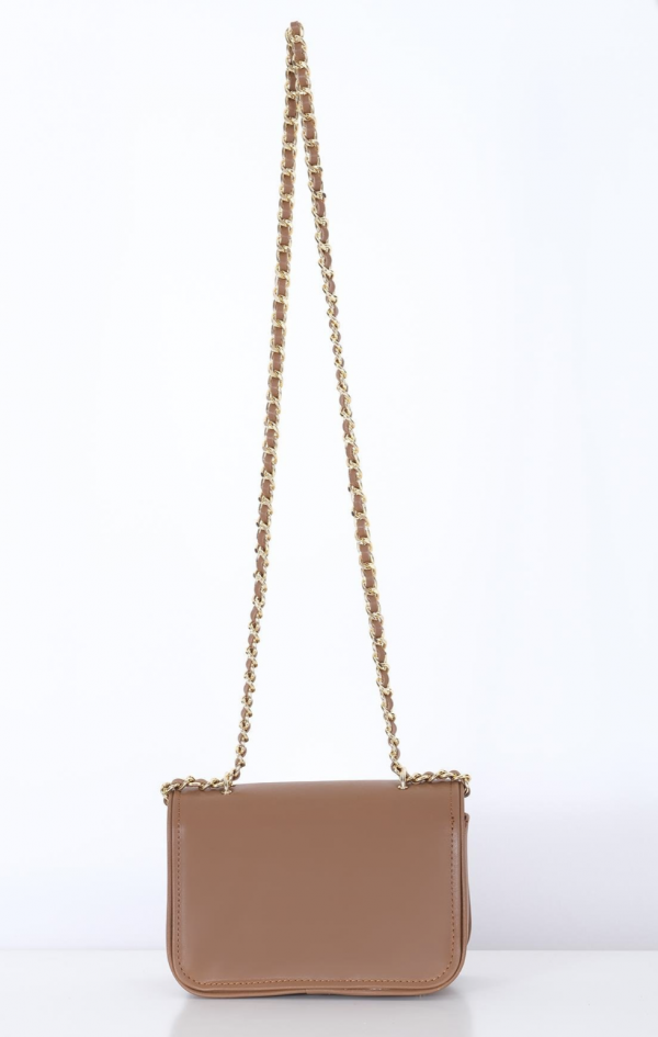 Leather Stylish Bag Detailed With Gold Logo - Camel - Image 5