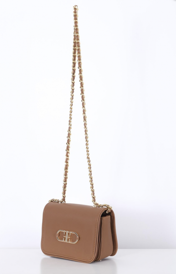 Leather Stylish Bag Detailed With Gold Logo - Camel - Image 2