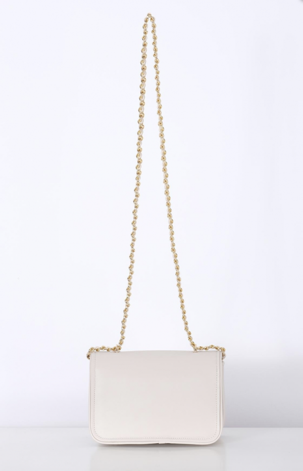 Leather, Stylish Bag Detailed With Gold Logo - Ecru - Image 6