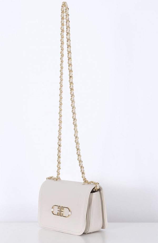 Leather, Stylish Bag Detailed With Gold Logo - Ecru - Image 4