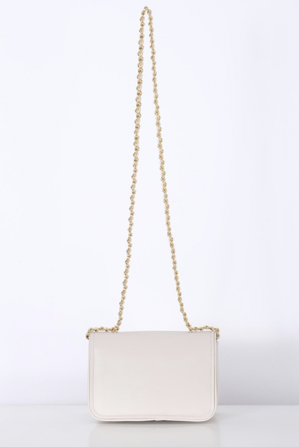 Leather, Stylish Bag Detailed With Gold Logo - Ecru - Image 3