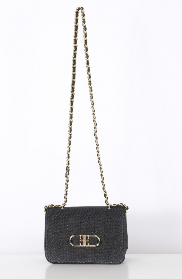 Linen, Leather Garnish, Chain Strap Stylish Bag - Ecru - Image 2
