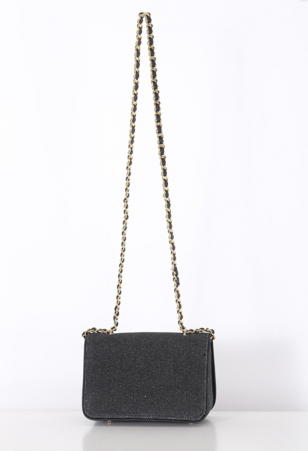 Linen, Leather Garnish, Chain Strap Stylish Bag - Ecru - Image 3