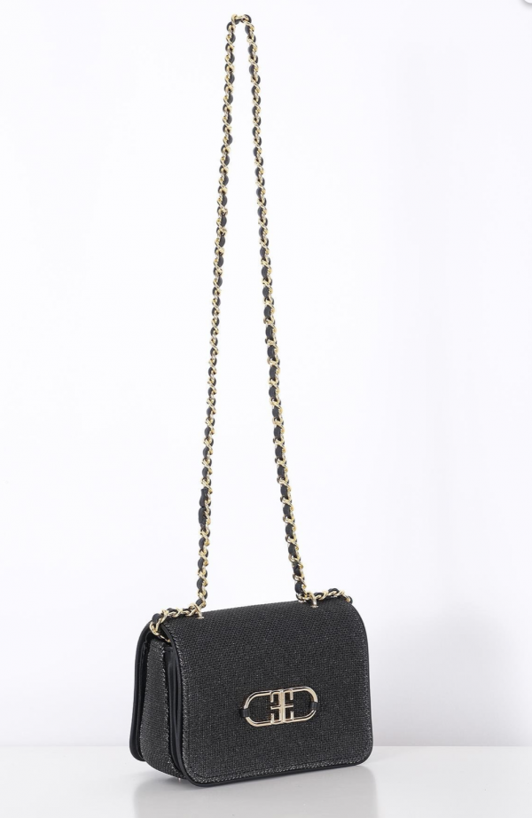 Linen, Leather Garnish, Chain Strap Stylish Bag - Ecru - Image 4