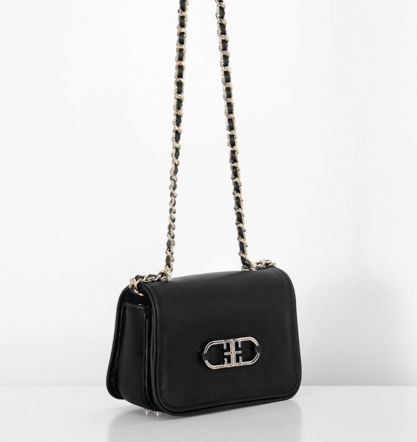 Leather, Stylish Bag Detailed With Gold Logo - Black