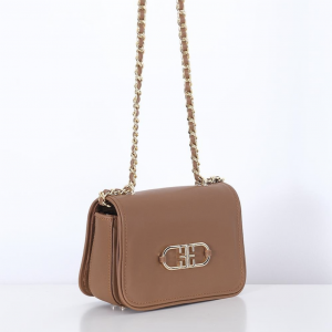 Leather Stylish Bag Detailed With Gold Logo - Camel