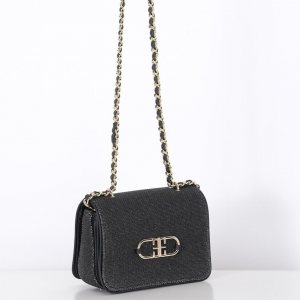 Linen, Leather Garnish, Chain Strap Stylish Bag - Ecru