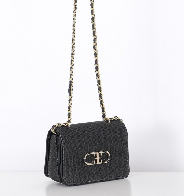 Linen, Leather Garnish, Chain Strap Stylish Bag - Ecru