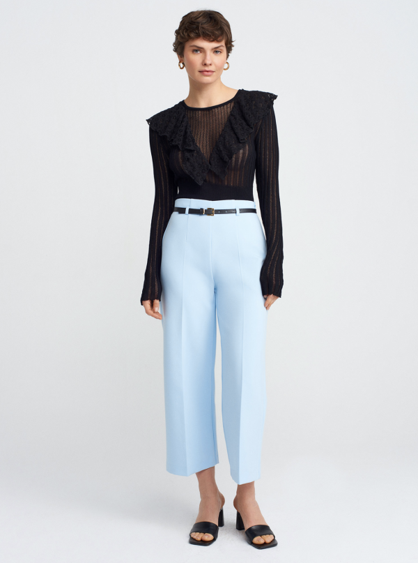 Belted Culotte Pants-Blue - Image 2