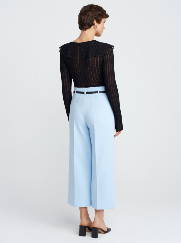 Belted Culotte Pants-Blue - Image 3