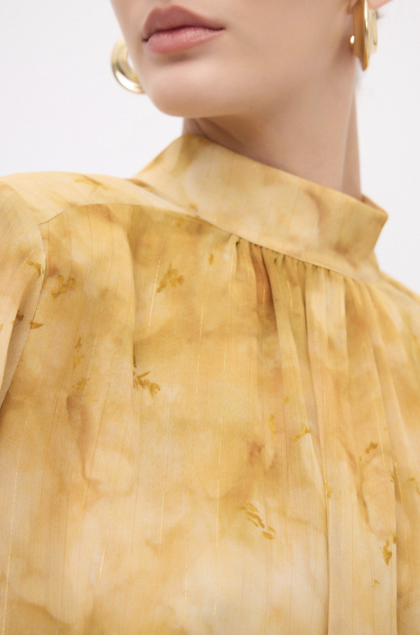 Printed Gold Back Tie Blouse - Chiffon - Image 3