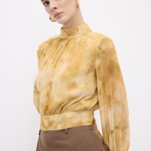 Printed Gold Back Tie Blouse - Chiffon