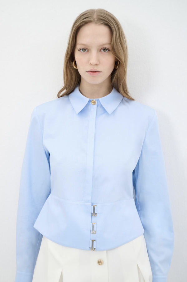 Blue Shirt Detailed With Gold Buttons - Image 3