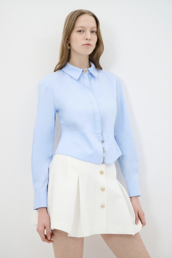 Blue Shirt Detailed With Gold Buttons - Image 4