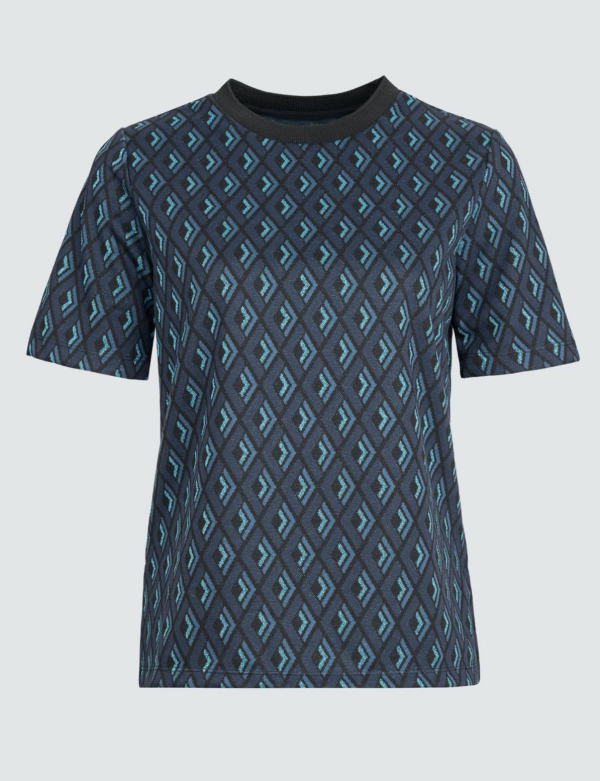 Navy Blue - Crew Neck Relaxed Cut Patterned Knitted T-Shirt - Image 5