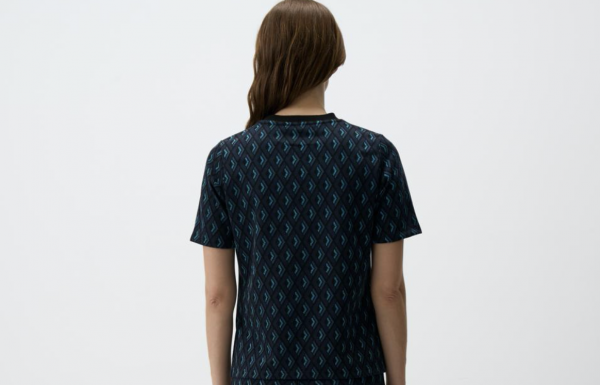 Navy Blue - Crew Neck Relaxed Cut Patterned Knitted T-Shirt - Image 6