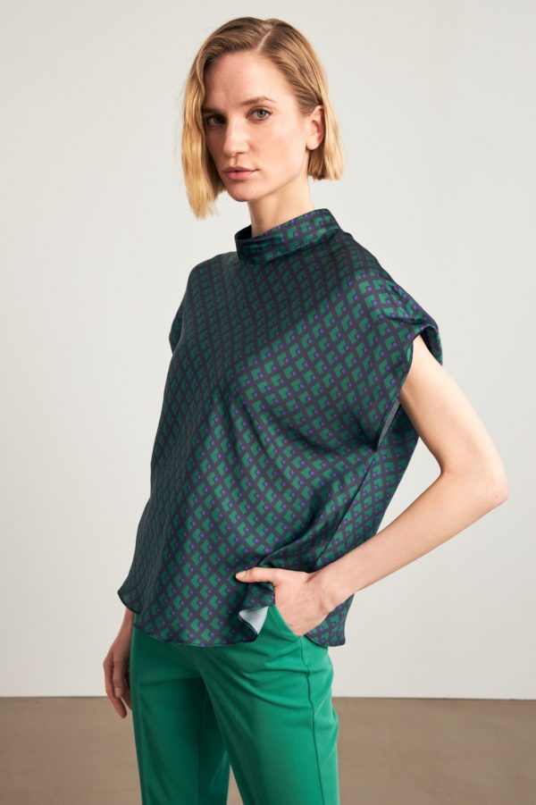Green And Navy Blouse