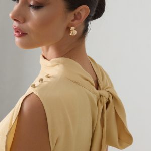 Yellow Blouse Detailed With Buttons On The Shoulders